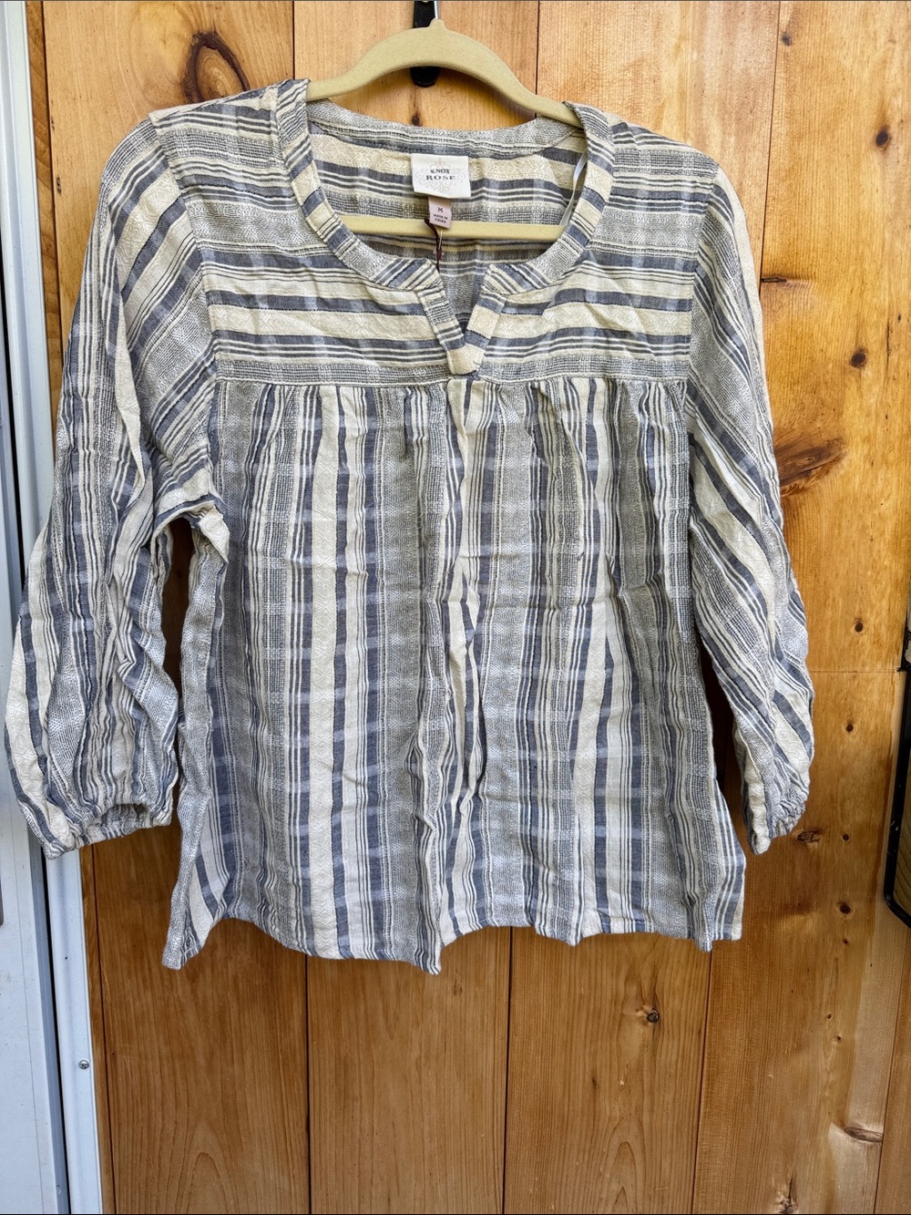Caslon Striped Peasant Tunic in Cream and Gray